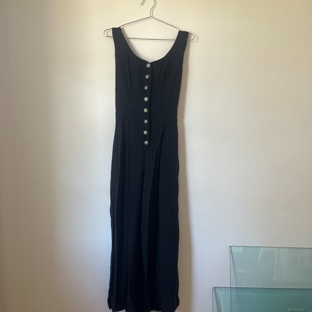 Vintage 1990s Sleeveless Black Minimal Jumpsuit Wide Leg